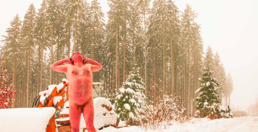 Naked Hiking in the January Snow